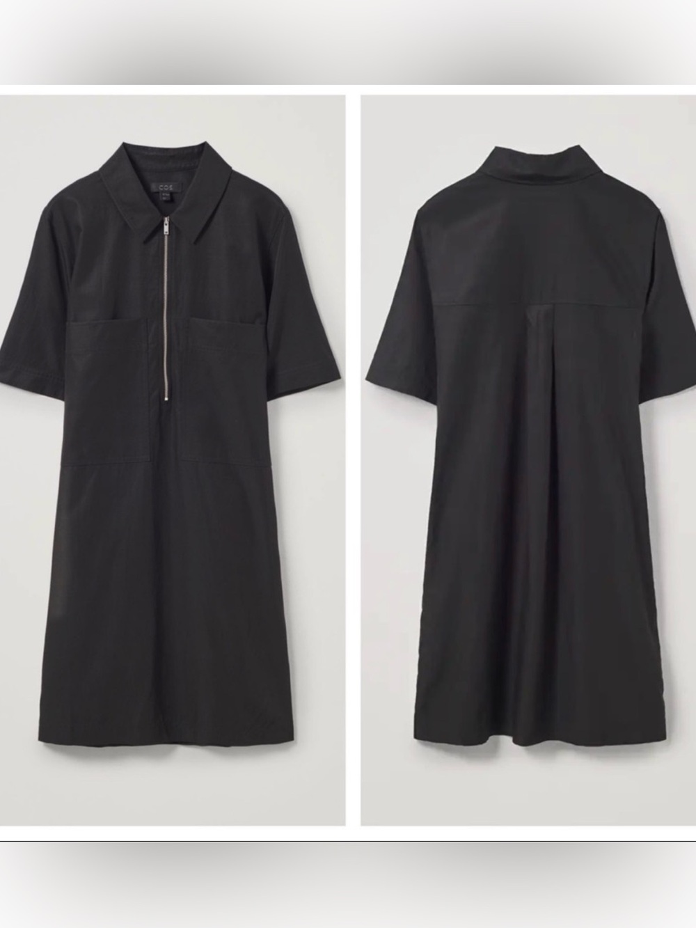 COS Black Cupro Cotton Zip Up Utility Shirt Dress Size 6 Minimalist Easy